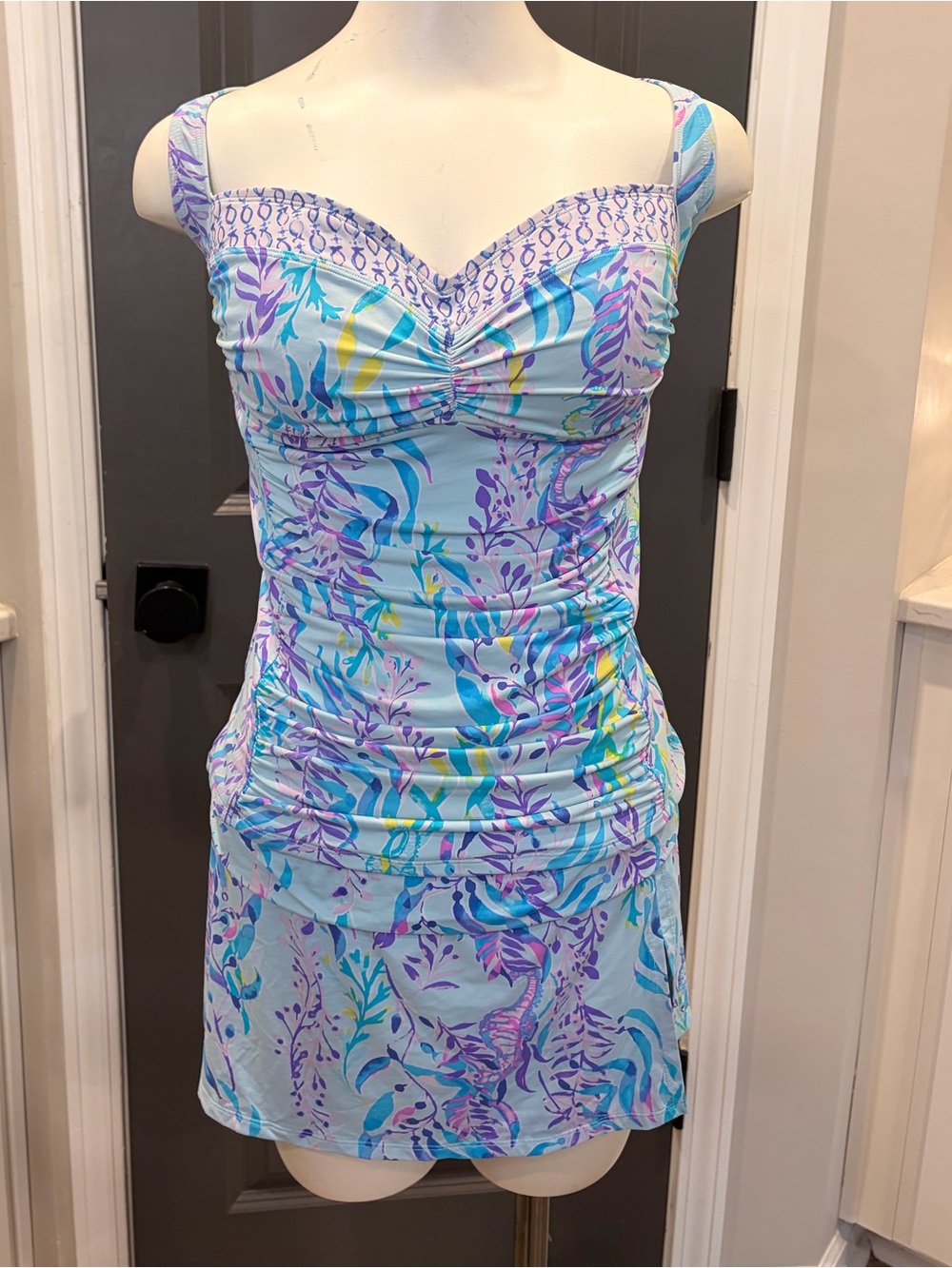 Lilly Pulitzer Hibiscus Tankini Top & Skirt Blue Oasis Tint Swim Shady-12